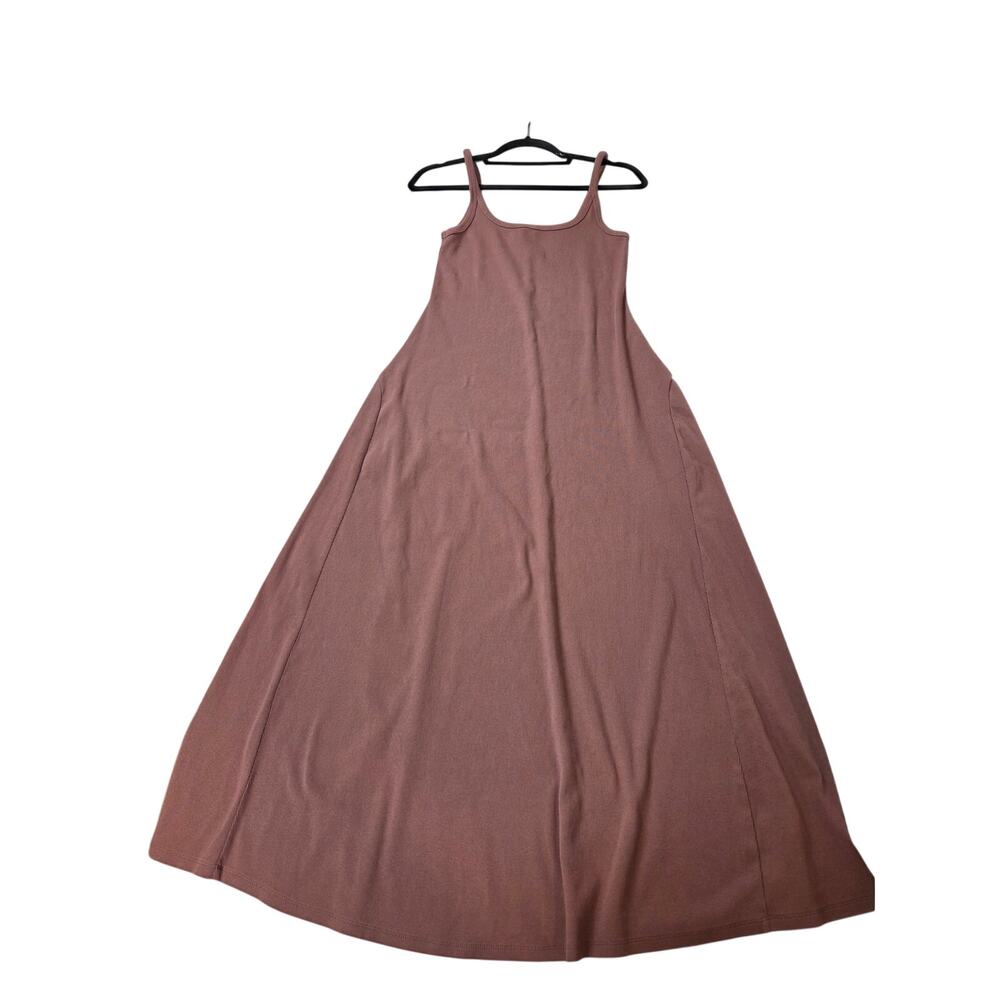 Old Navy Ribbed Fit and Flare Dress Pink/Brown Medium Strappy Midi Length